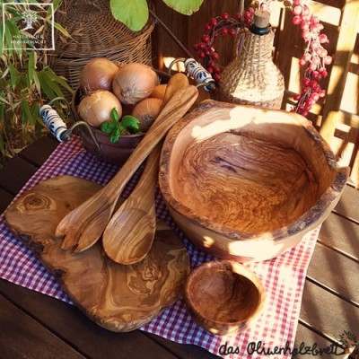 Mörser und Stößel Olivenholz, Holz aus